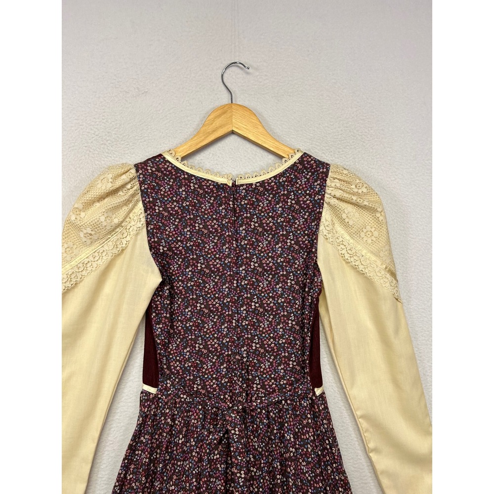 Gunne Sax Vintage Prairie Dress Womens XS Burgundy Floral Lace 70s Boho Dress - Picture 5 of 13